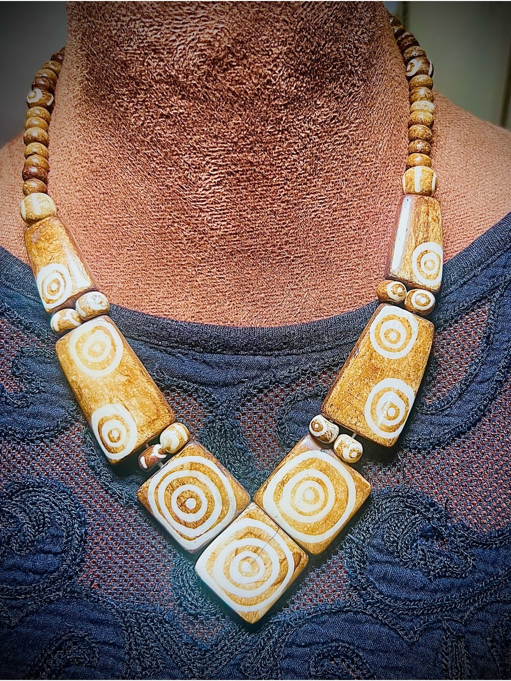 Tibetan inspired beaded 
Necklace and Dangle Earrings set. Hawaiian artesian